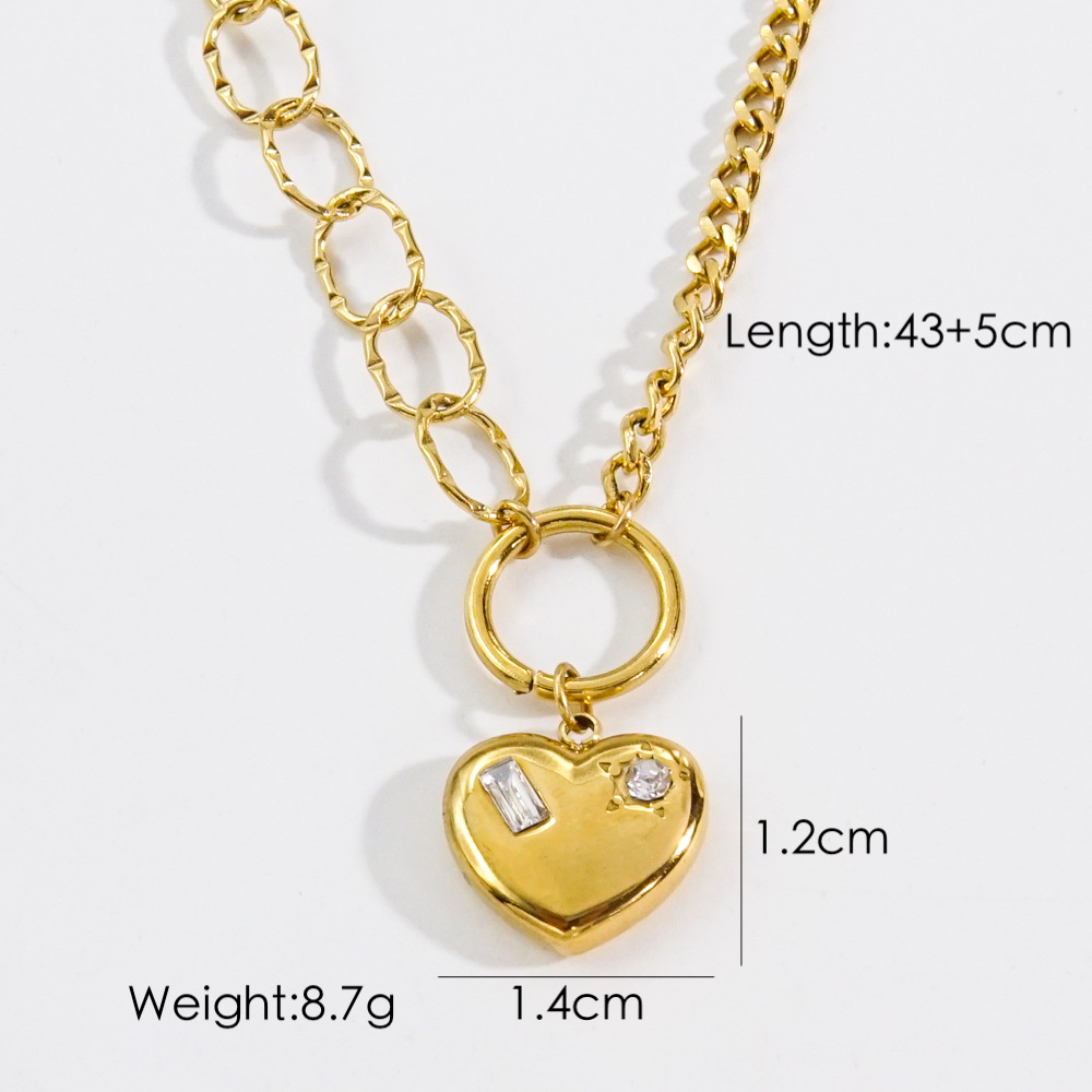 Casual Simple Style Round Letter Heart Shape Titanium Steel Plating Inlay Pearl Shell Zircon Pendant Necklace display picture 5