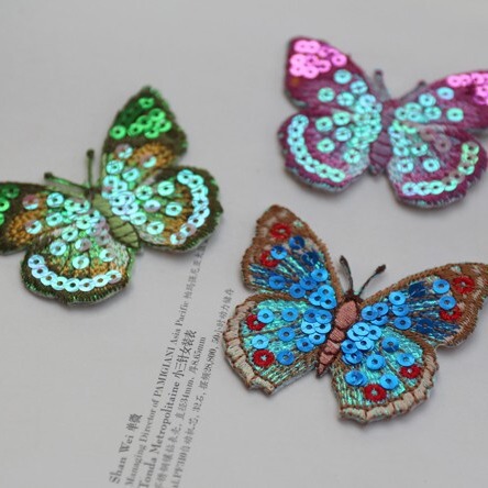 Export craft production of beautiful sequined butterfly clothing patches DIY decorative embroidery patches clothing appliques wholesale
