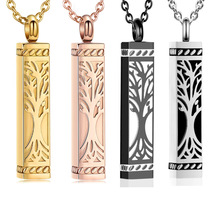 热销不锈钢方柱生命树可打开香水瓶 亲人宠物毛发骨灰吊坠项链