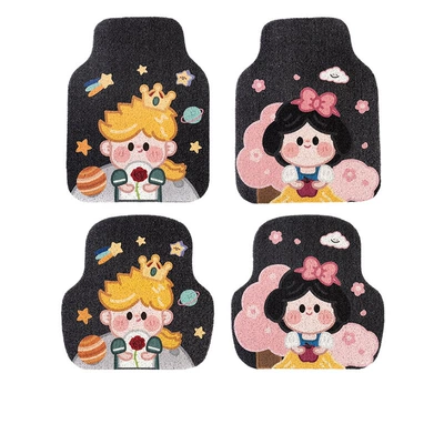 Avtomobil döşəmə paspasları, anti-dirty scratch floor mat wire - silk-circle-princess-prince-four-piece-set-front-foot-pad-5064-rear-foot-pad-5050