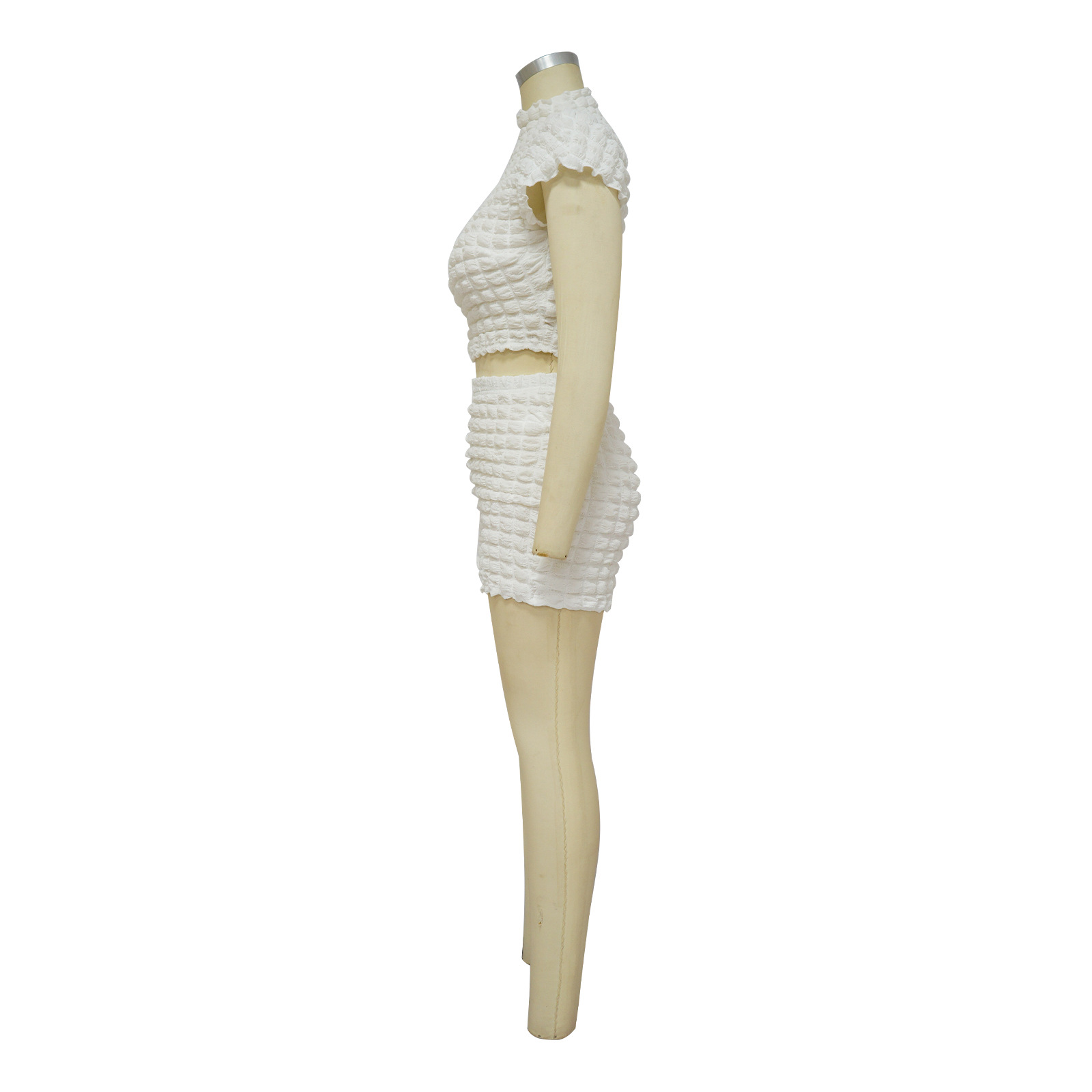 Women's Sleeveless Cropped Two Piece Set Bubble Popcorn Shorts_ecoleips.com