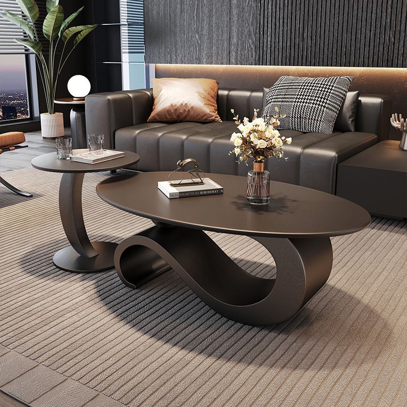 Italian Slate Coffee Table Small Apartment Light Luxury Modern Simple Oval High-End Design Living Room Home Minimalist Combination