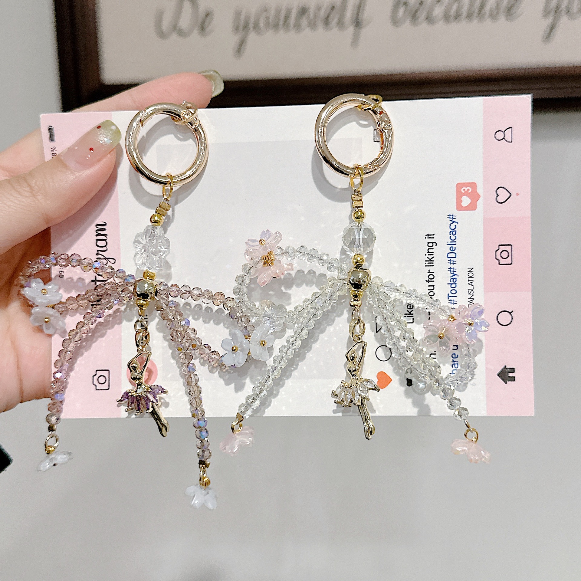 Cadena de colgar para teléfono móvil de alta gama hecha a mano boutique, cadena de colgar para niña de ballet, cordón para teléfono móvil de moda, cadena/colgante corto