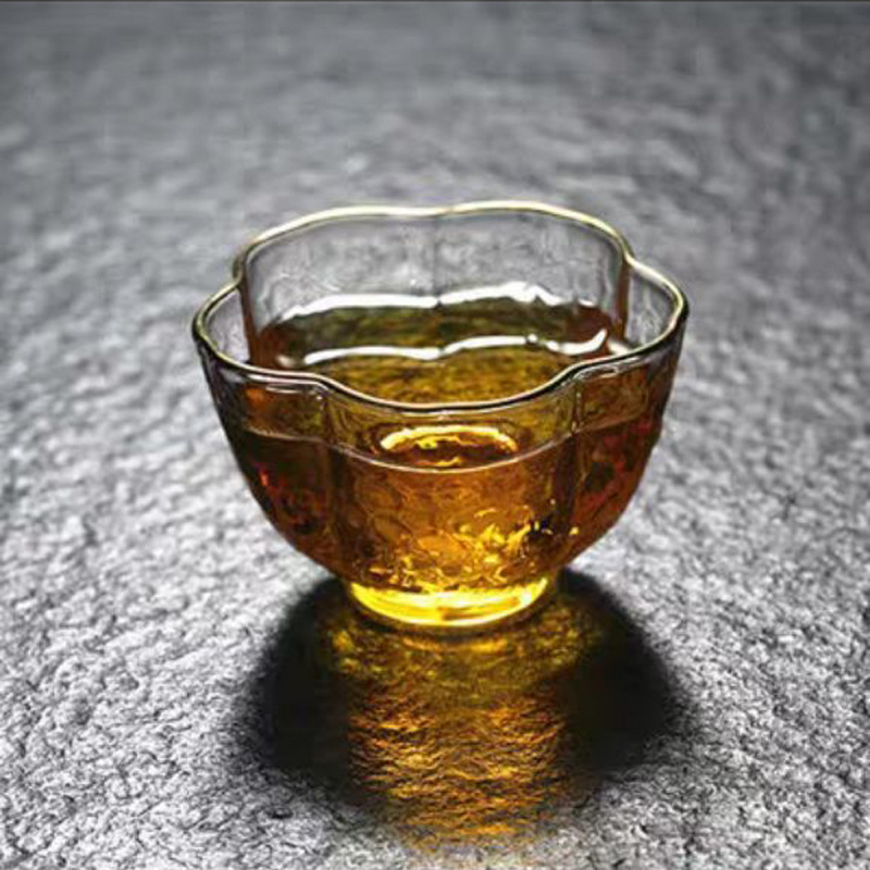 Taza de té de vidrio de borosilicato patrón de martillo Taza de té de oro juego de té de kung fu con taza de té de vidrio taza pequeña