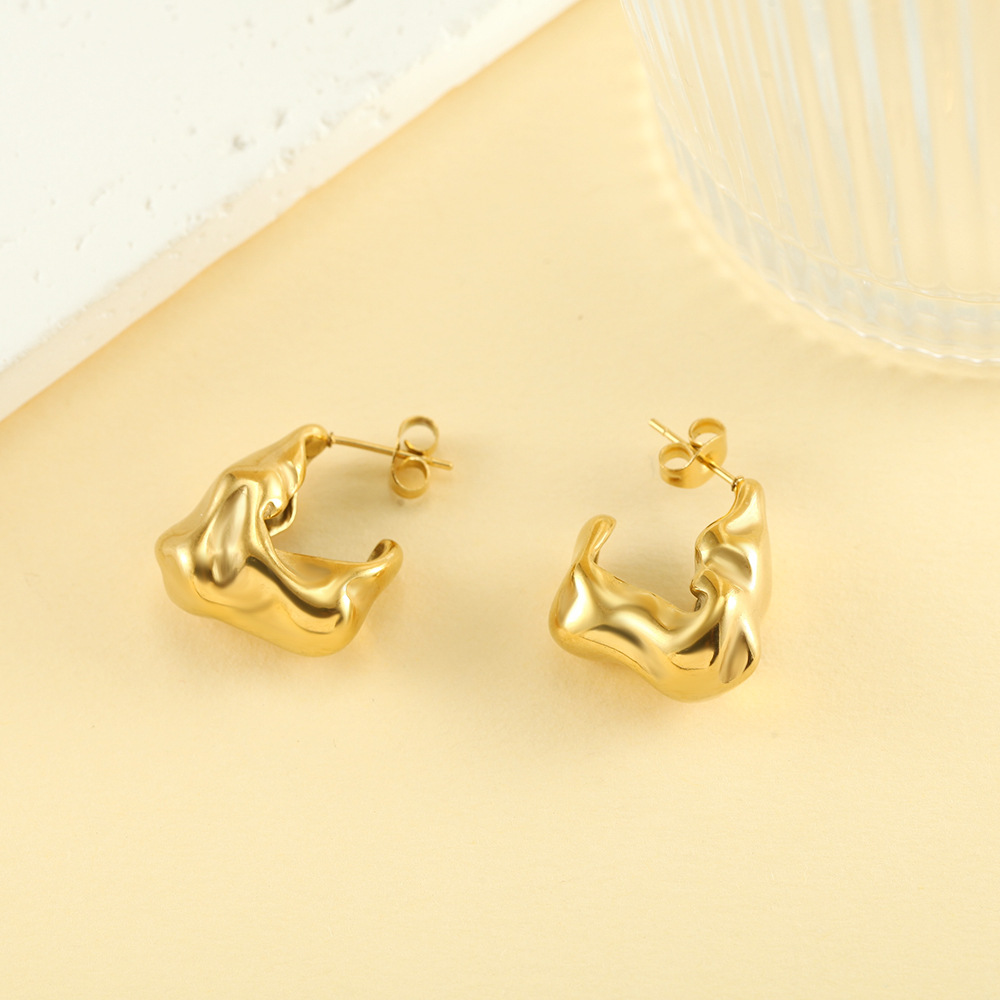 1 Pair Streetwear Solid Color Irregular Plating Stainless Steel Ear Studs display picture 2