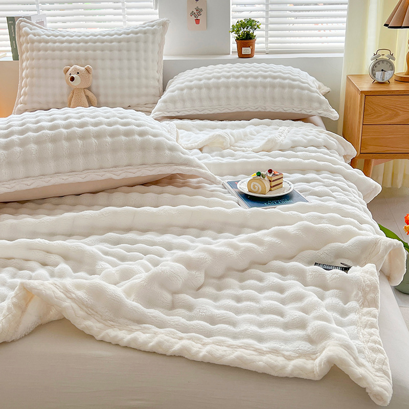 Cross-Border Export Imitation Rabbit Fur Small Bubble Wrapped Edge Curling Blanket Custom Blanket Farai Velvet Blanket Blanket Nap Blanket