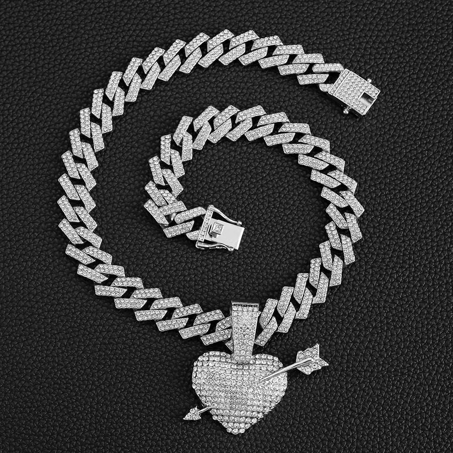 27g Weight Alloy Pendant Material Rhinestones Inlay Material Pendant Necklace, Necklace Pendant Classification Alloy Chain Material Cuban Link Chain Curb Chain Chain Type 1 Piece Quantity Daily Occasion Alloy Material Heart Shape, Arrow Pattern All Seasons Season Unisex Gender Inlay Design Exaggerated Style Exaggerated Heart Shape Arrow Alloy Inlay Rhinestones Unisex Pendant Necklace Necklace Pendant Men Pendant Necklaces 7