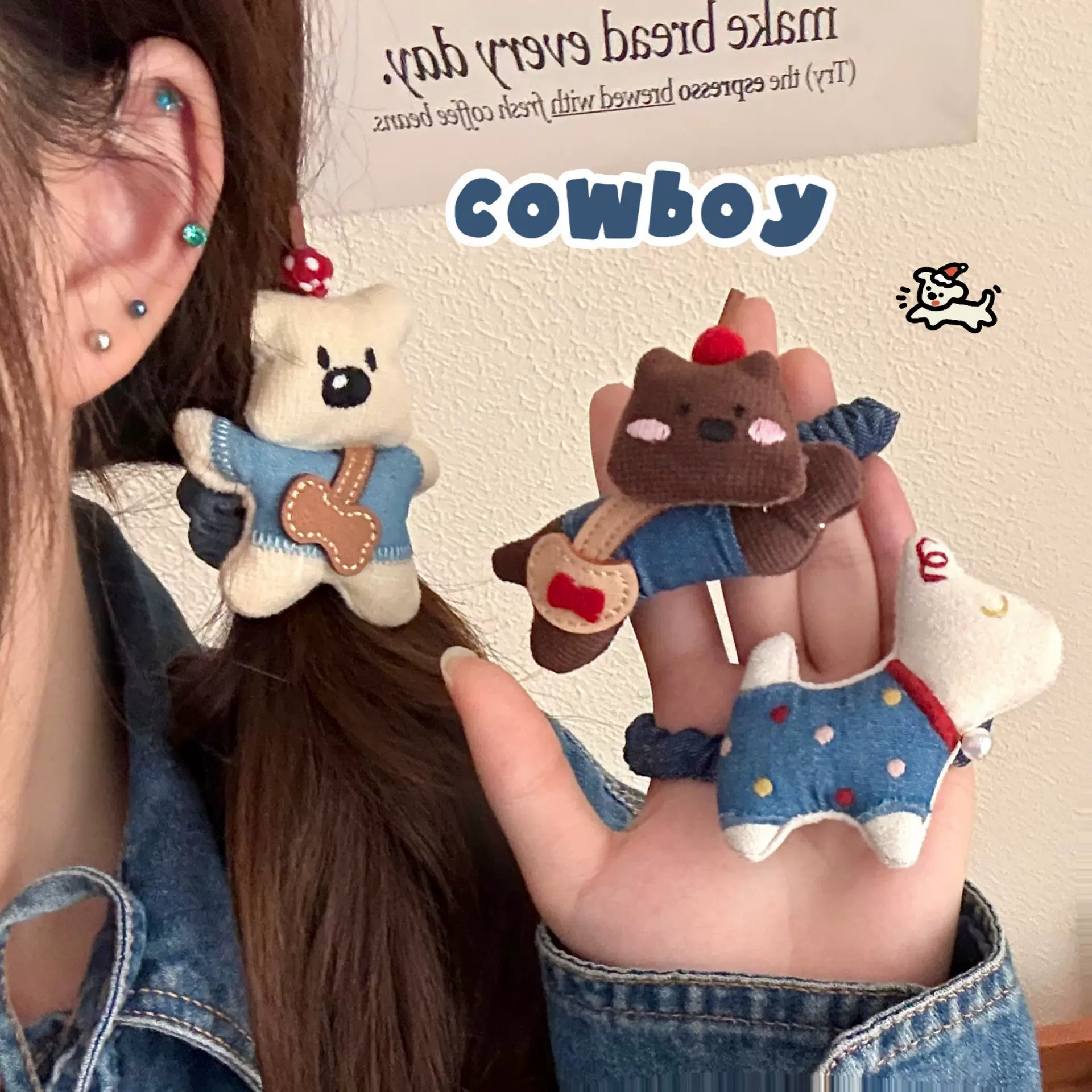 新款可爱小狗牛仔布发绳少女百搭装饰头饰学生扎马尾发圈发饰批发