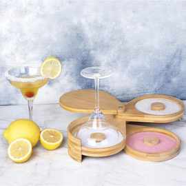 竹制调味罐沾盐器糖边盒竹木3层可旋转盐边盒汁鸡尾酒调料盒木质