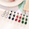 Green red earrings, blue advanced design long zirconium, 2022, city style, trend of season