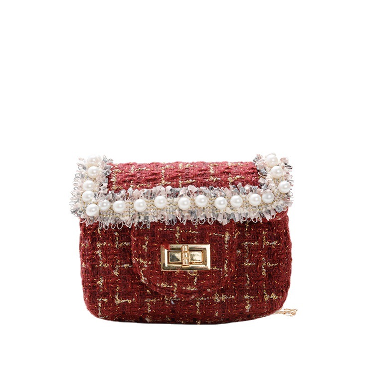 Venta al por mayor 2019 nuevo estilo Chanel Pearl bolso de hombro para niños Cadena de algodón y lino bolso de mensajero princesa monedero para niños