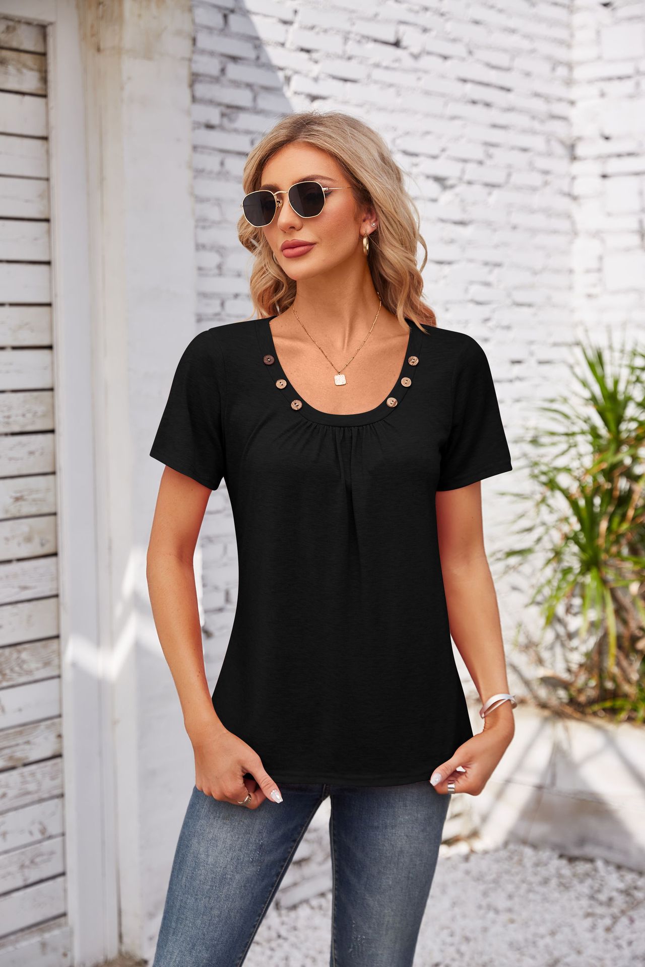 Women's T-shirt Short Sleeve T-Shirts Patchwork Simple Style Solid Color display picture 10