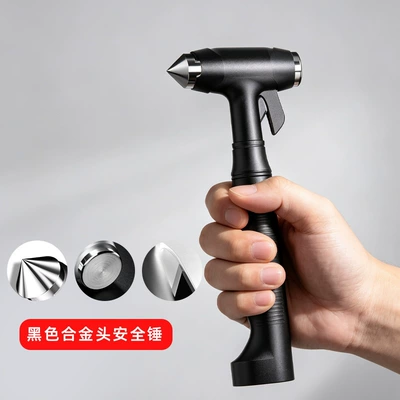 Car safety hammer multifunctional four-in-one escape Qəza çəkici - alloy-head-black