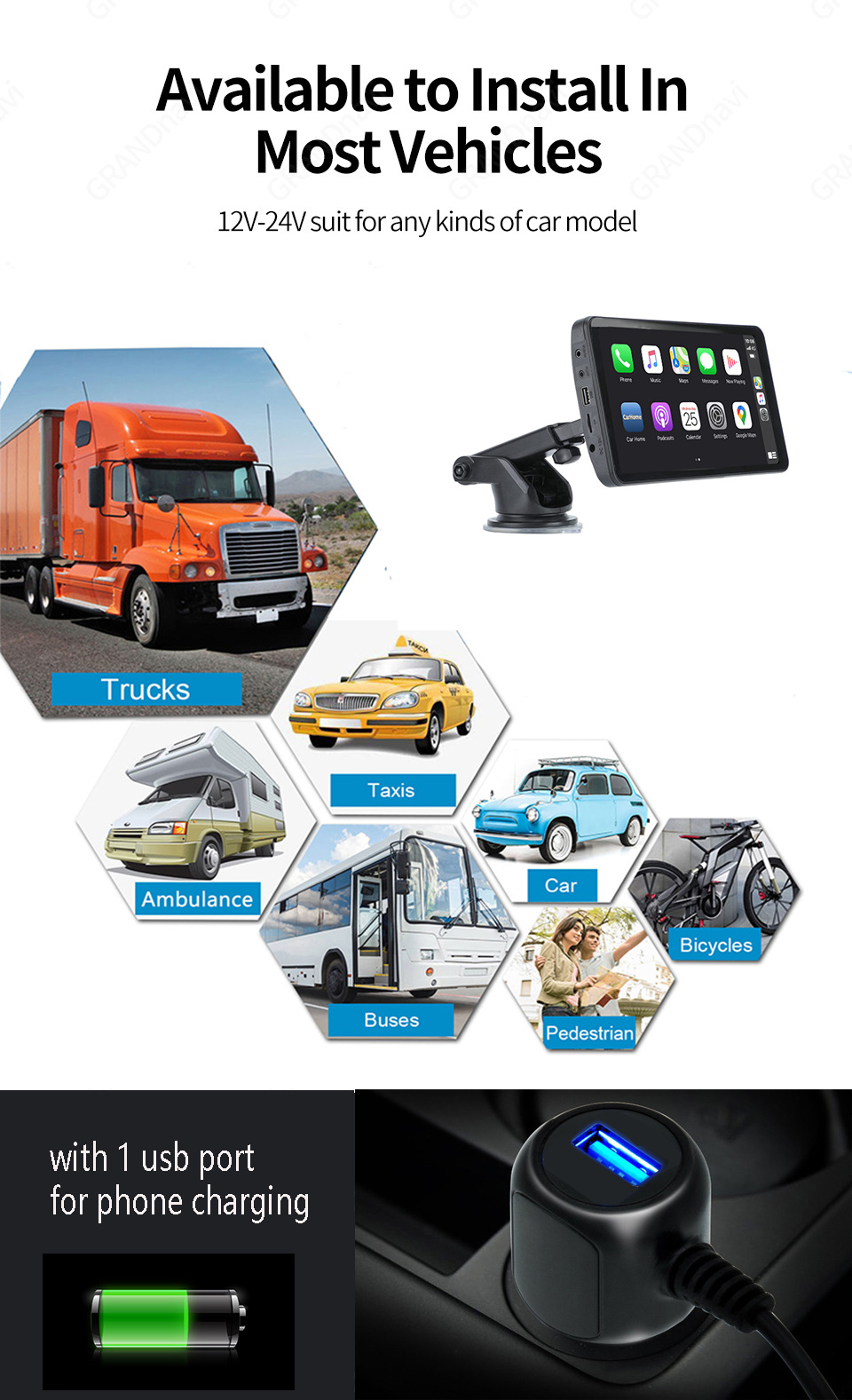 Cross-border foreign trade e-commerce 7-inch car mobile phone screen interconnection portable wireless carplay Auto Bluetooth