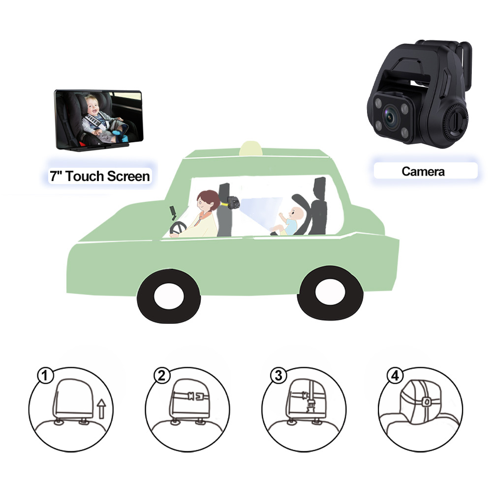 Cross-border 7-inch car HD in-car baby monitoring display baby treasure night vision monitoring 1080P camera