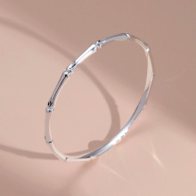 白铜精工单环竹节闭口手镯光面实心小众简约银镯子新款手环送女友