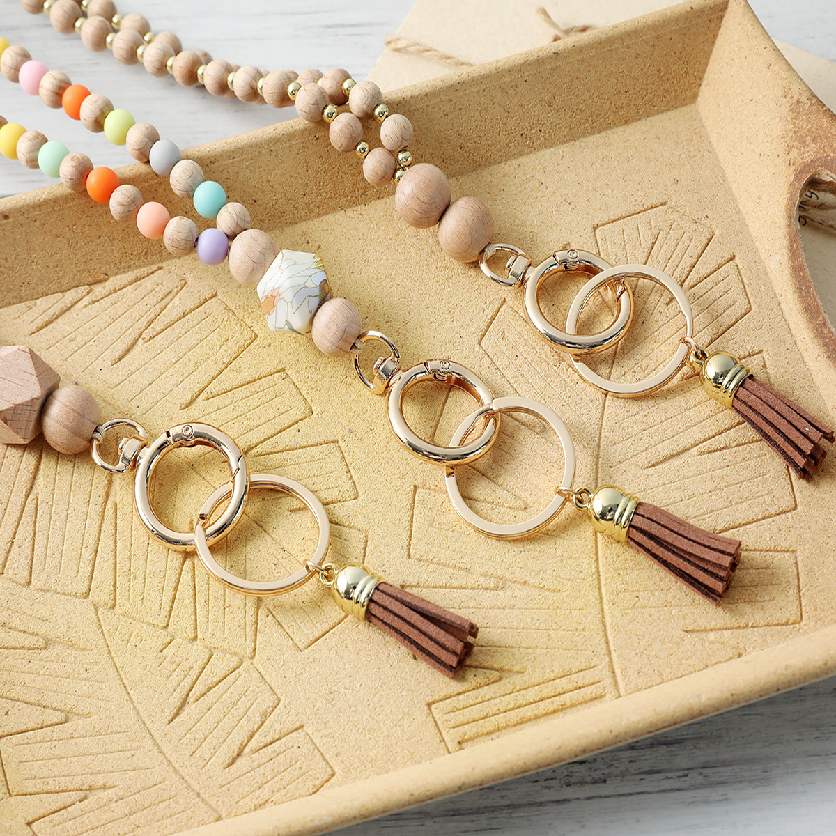 School, Graduation Occasion Casual Pastoral Multicolor Wood Metal Unisex Lanyard Keychain