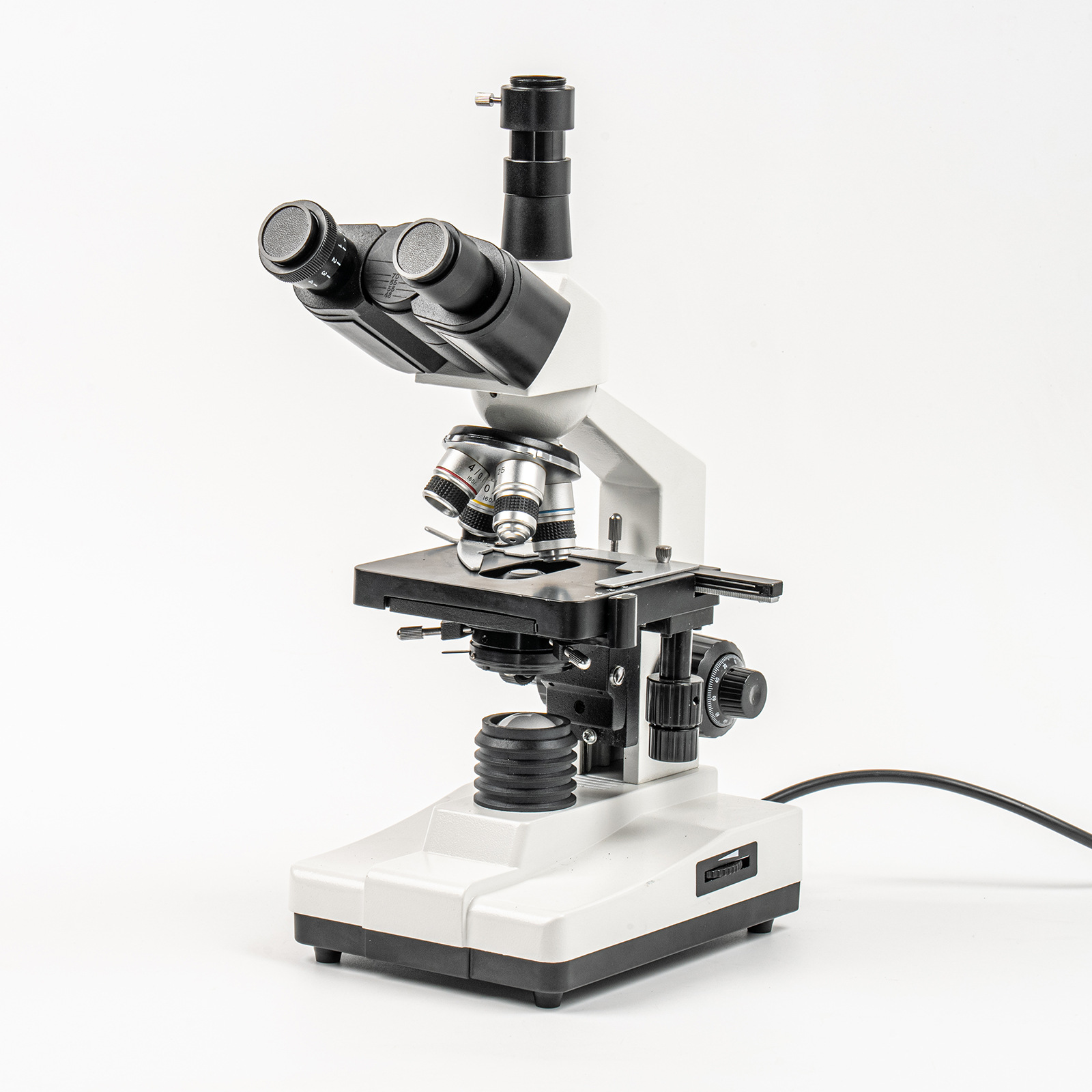 C-100T 生物显微镜 三目复合光学显微镜 双层机械载物台 粗微调焦