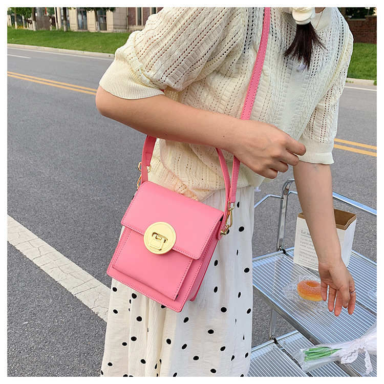 Small Artificial Leather Solid Color Fashion Soft Surface Square Buckle Crossbody Bag display picture 2