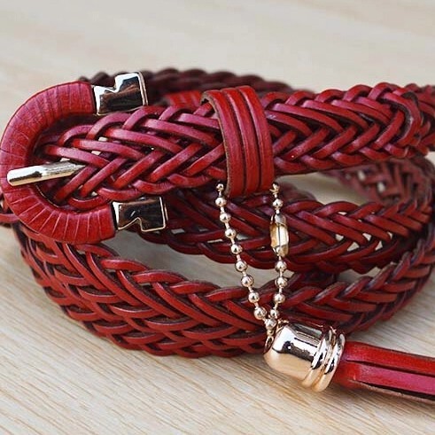 재고 도매 큰 빨간 벨트 패션 간단한 한국 장식 짠 다용도 여성의 얇은 벨트