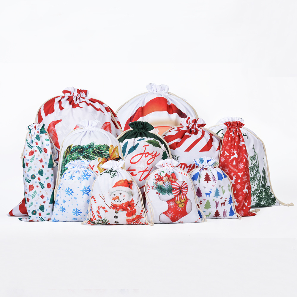 跨境新品圣诞老人抽绳束口袋圣诞节派对礼物包装袋收纳抽绳束口袋