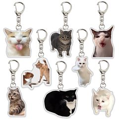 Amazonの人気ネットセレブ猫頭絵文字キーホルダー、面白いミーム画像、猫頭ランドセル小吊り