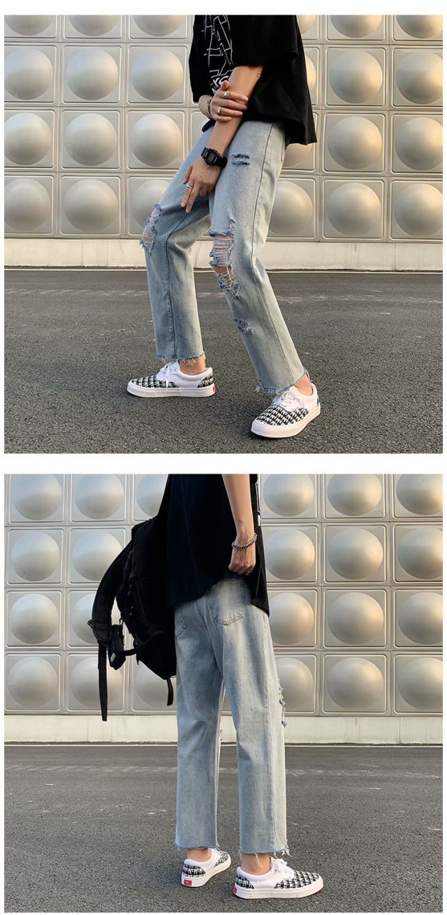 Jeans uomo strappati gamba dritta vestibilità comoda estivi_voghion.com