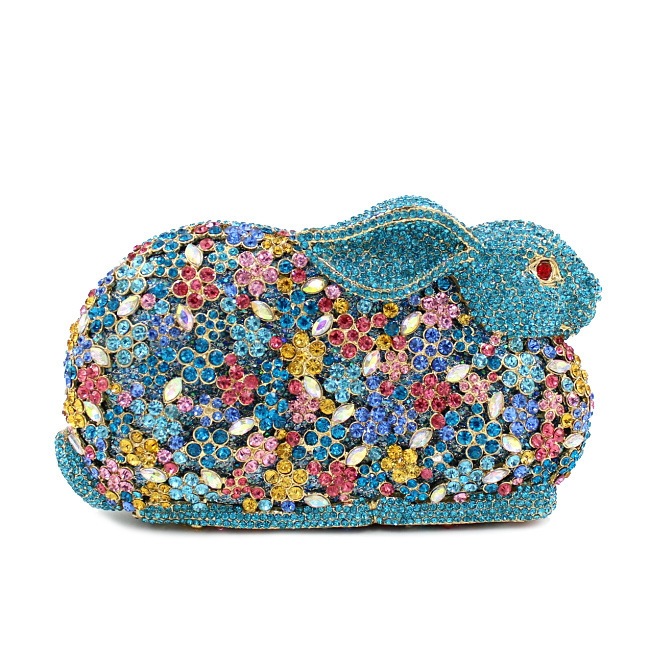 BL029 conejo estilo bolso de diamante de agua de cristal de metal vacío bolso de cena de diamantes hechos a mano bolso de mano de mujer