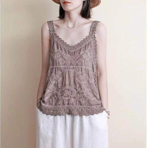 New cotton camisole women's summer loose and simple inner wear ethnic style V-neck sleeveless bottoming shirt top