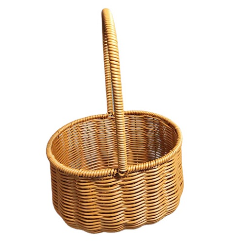 Elongated Basket in Vintage Style, Hand-woven from Natural Rattan, Manufacturer Supply, Illustration of a Picnic Fruit Basket, Wholesale