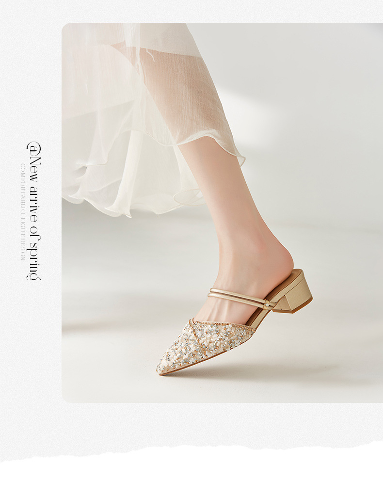 Sandal đính đá nữ đế thấp quai mảnh phối váy — BL139 màu bạc chi tiết 20