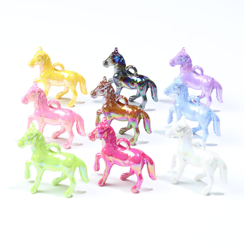 Acrylic Solid color fresh AB color electroplating magic color hanging hole three-dimensional pony keychain diy jewelry accessories