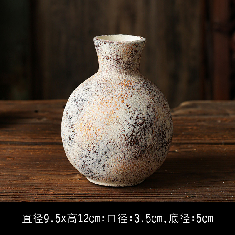 セラミック花瓶、レトロなわびさびスタイルのB&B装飾、中世の粗い陶器アートフラワーアレンジメント、家庭用家具、陶器のポット