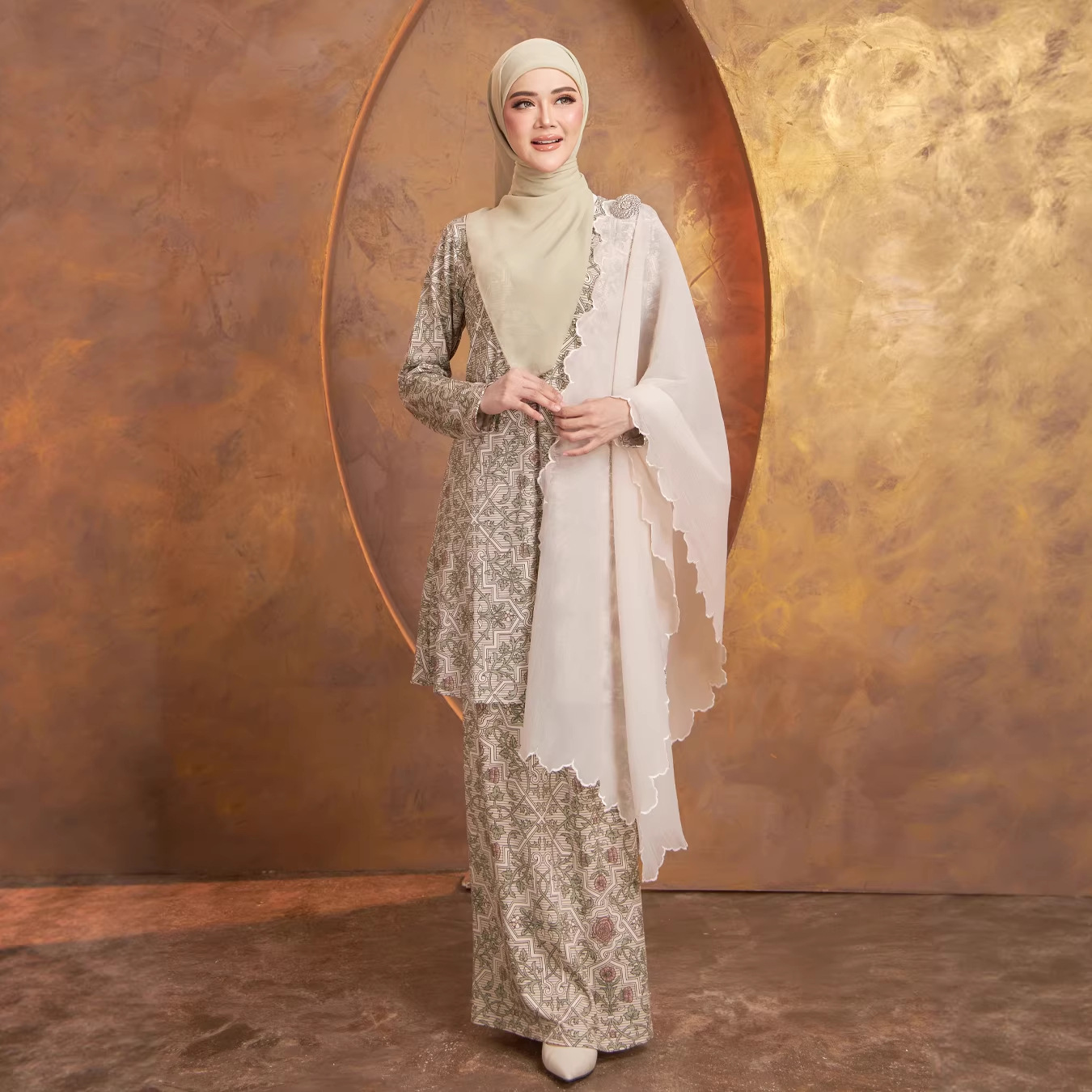 Elegant Maxi Dress for Women Modest 3D Floral Print Long Sleeve Abaya Muslim Prayer Daily Wear S-5XL Polyamide Blend_ecoleips.com