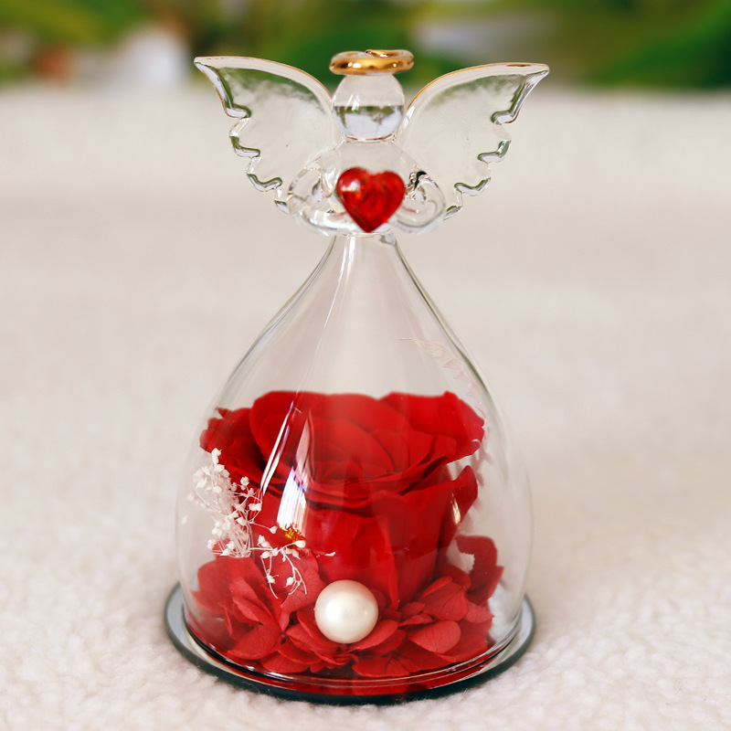 Comercio electrónico transfronterizo cubierta de vidrio flor eterna angelito rosa eterna Navidad regalo del día de San Valentín cubierta de vidrio decoración