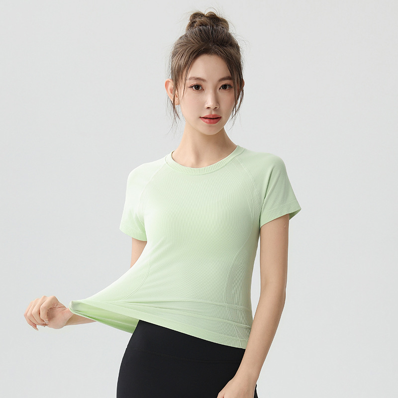 Summer Quick-Drying Fitness Sports Running Short-Sleeved Elastic Yoga Clothes for Women Breathable Slimming T-Shirt Seamless Yoga Clothes Tops