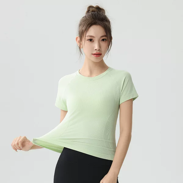 Summer Quick-Drying Fitness Sports Running Short-Sleeved Elastic Yoga Clothes for Women Breathable Slimming T-Shirt Seamless Yoga Clothes Tops