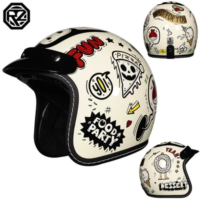 Motosiklet kaskı (dəbilqə) — Retro Half Helmet, Motorbike Helmet, Suitable for - food-party-m