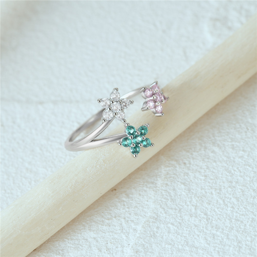 4g Weight Zircon Inlay Material Open Rings Classification Adjustable Ring Size 1 Piece Quantity Daily Occasion 925 Sterling Silver Material Heart Shape, Flower, Bow Knot Pattern Women's Gender Plating, Flowers Design Sweet, Shiny Style 925 Sterling Silver Zircon Heart Shape Flower Bow Knot Open Rings 27