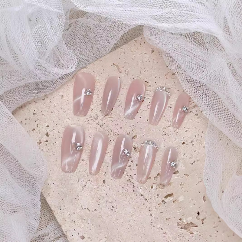 Can if the stars pure hand-worn nail piece nude gradient French cat's eye flash diamond temperament wearable nail stickers