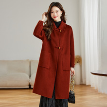 2025秋冬新款赫本风红色中式盘扣双面呢子大衣女小个子羊毛呢外套