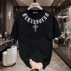 跨境服飾短袖t恤上衣2025男夏季韓版時尚潮流印花薄款圓領打底衫