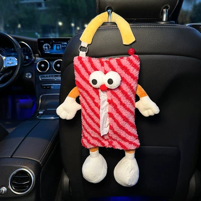 Car tissue box hanging cartoon monster car chair back tissue hanging bag car tissue box car interior decoration supplies (Car tissue box/set) - red-striped-monster-paper-bag