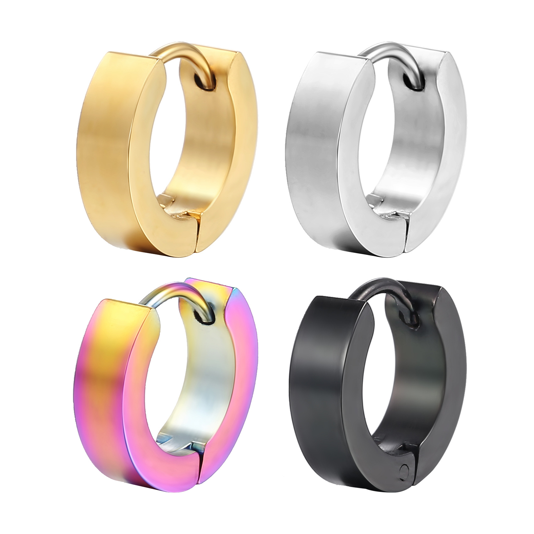9g Weight Electroplated Gold Plating Process 1 Piece Punk Round Plating 201 Stainless Steel 18K Gold Plated Hoop Earrings