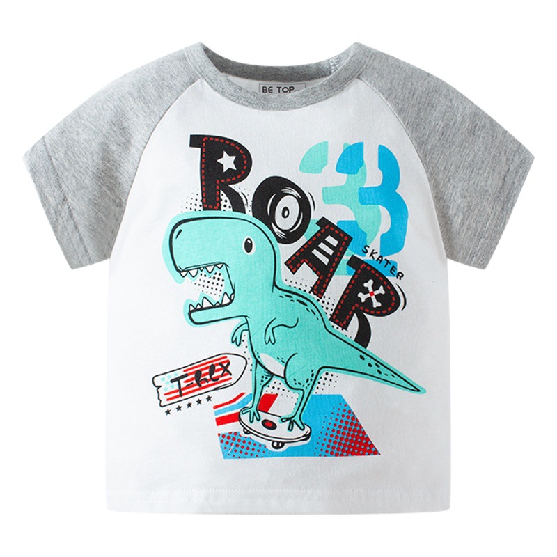 Sea ropa superior para niños verano nuevo patrón de dibujos animados suéter de algodón de manga corta para niños manga de cuello redondo de algodón