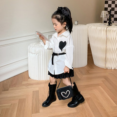 Sweet and sour baby girl autumn and winter twill brushed shirt Korean style love print mid-length versatile shirt