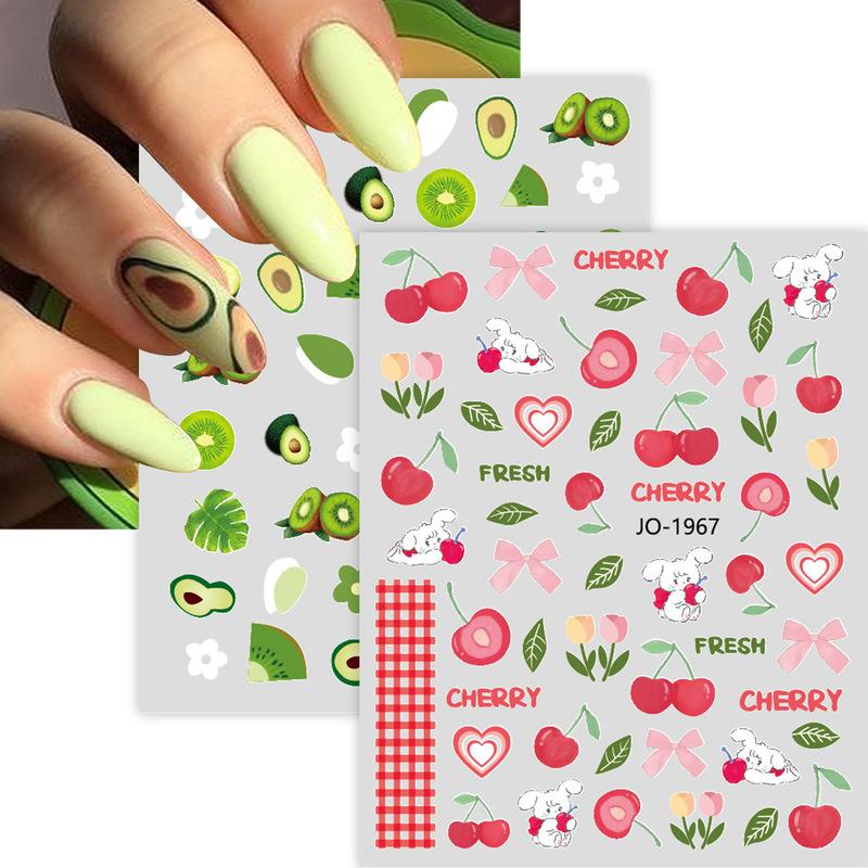 Foreign Trade Fruit Pattern Nail Art Stickers Cherry Strawberry Avocado Peach Decorative Small Pattern 3D Adhesive Nail Stickers Foreign Trade Fruit Pattern Nail Art Stickers Cherry Strawberry Avocado Peach Decorative Small Pattern 3D Adhesive Nail Stickers