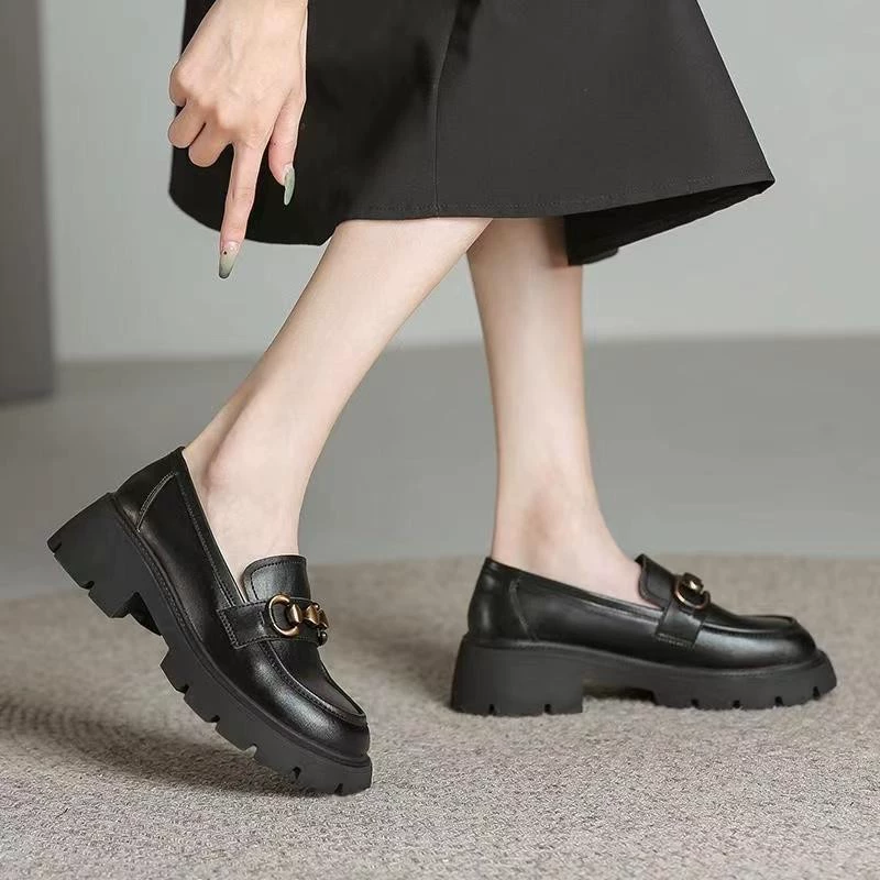 Корейская версия туфель с толстой подошной и мелкой рта Lefu женская обувь мягкая подошва удобная пригородная обувь 2024 весна и осень новая маленькая кожаная обувь на месте