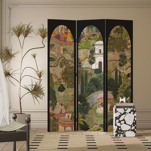 French-Style Foldable Retro Screen Bedroom Mobile Partition Double-Sided Folding Screen Living Room Room Decoration Background Wall Decoration