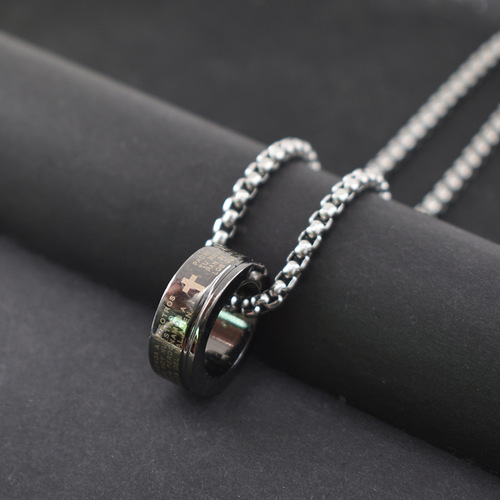 Ring necklace for men and women, fashionable couple, simple and versatile, Harajuku style ring, hip hop pendant, stainless steel necklace